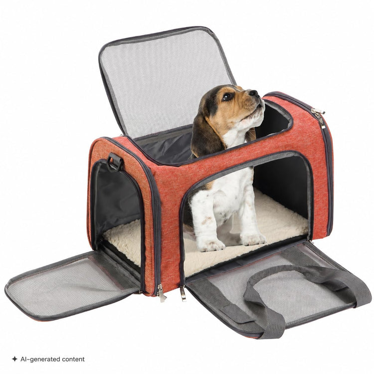 Mr. Pen- Pet Carrier, 17.5" x 11.2" x 11.5", Medium Size, Gray, Portable Travel Carrier for Small Pets, Cats & Small Dogs, Breathable Mesh, Safety Inner Leash, Side Pocket & Padded Shoulder Strap