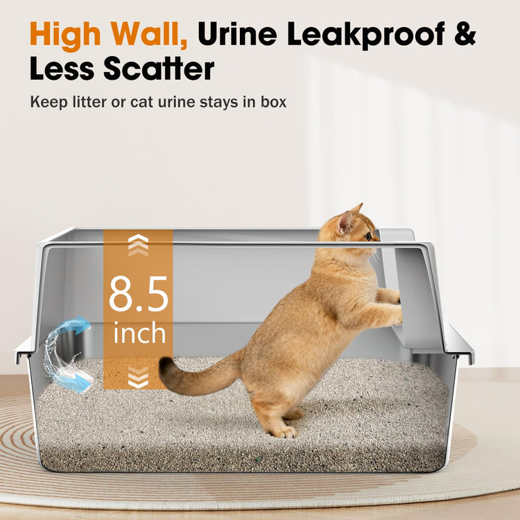 2PACK Stainless Steel Litter Box, Extra Large Litter Boxes for Big Cats, XL Metal Cat Litter Box with Lid High Sides, Anti-Urine Leakage, Non-Sticky, Scoop Included