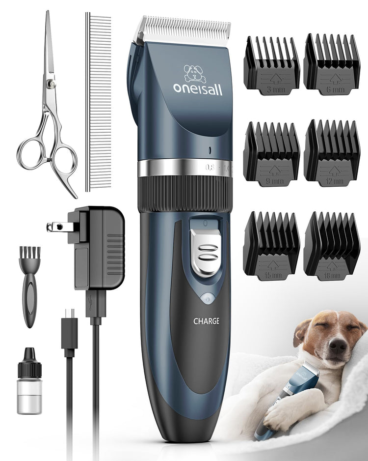 oneisall Dog Clippers Low Noise, Dog Grooming Kit with Rechargeable, Pet Shaver Cordless Electric Quiet Hair Clipper Set for Dogs Cats Pets（Gold）
