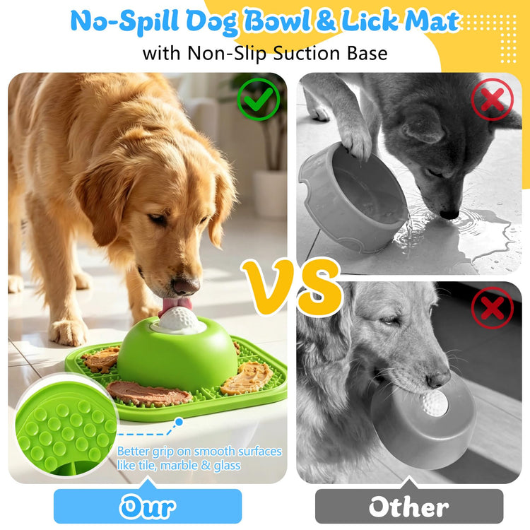Slow Feeder Dog Bowls & Lick Mat for Liquid and Thick Treat, Anti-Slip Dog Lick Bowl with Interactive Rolling Ball, 5/6 Cup Pup Licking Toy for Large Medium Small Dogs and Cats Blue