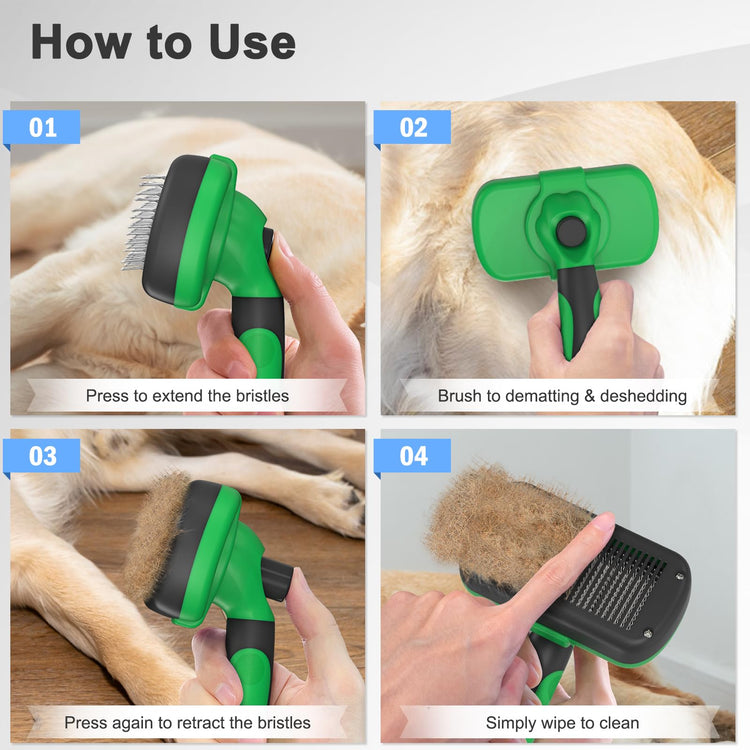 Dipoo Self-Cleaning Pet Grooming Brush - Skin-Friendly Deshedding Tool for Dogs & Cats in Pink, Removes Loose Hair and Tangles