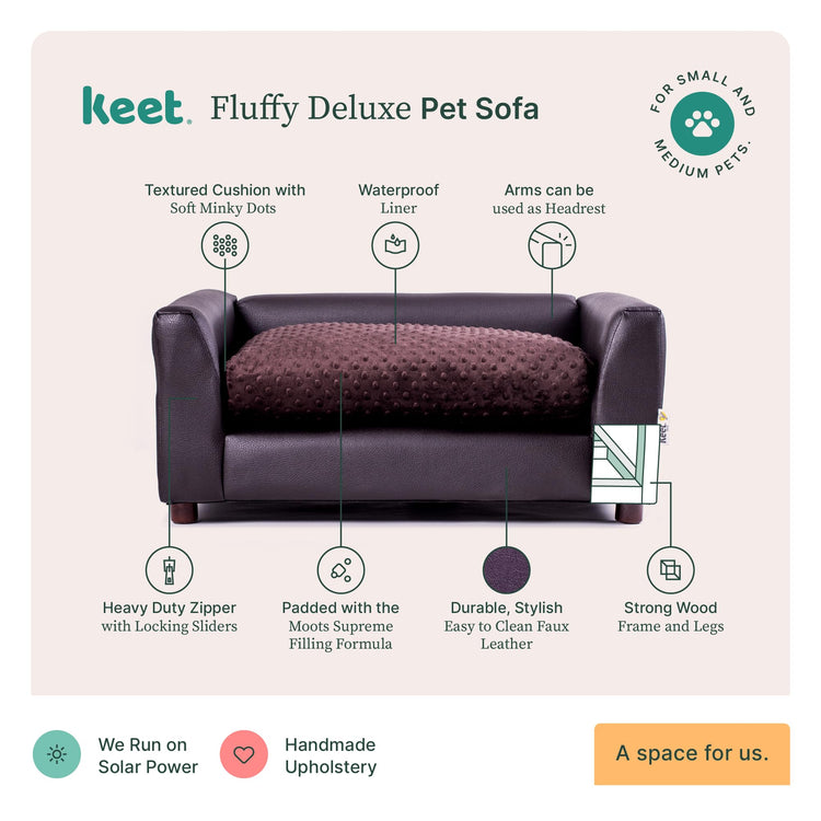 Keet Fluffy Deluxe Pet Bed Sofa Chocolate Small
