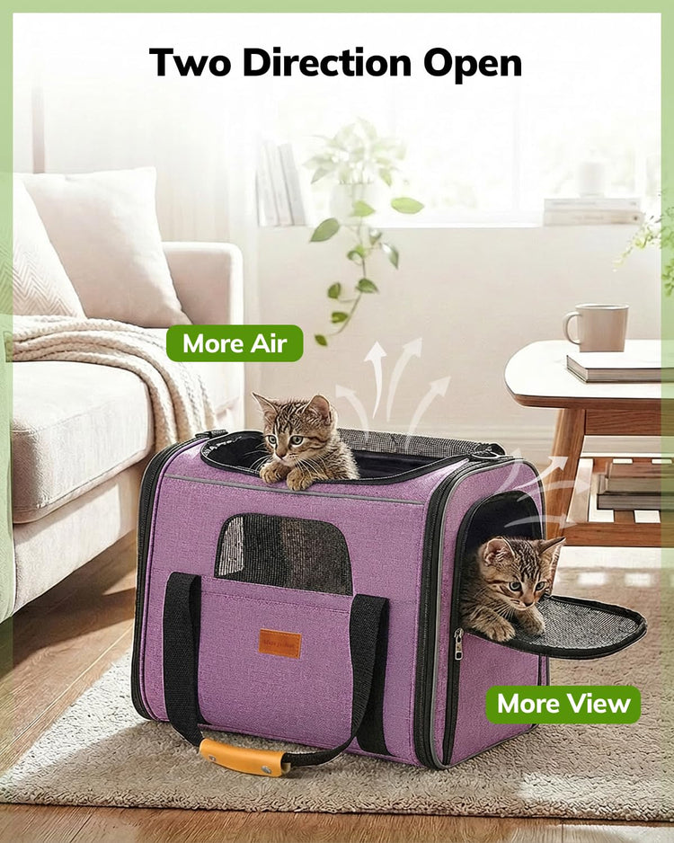 Morpilot Pet Carrier for Large Cats, Puppies & Small Dogs Up to 25lbs, Escape-Proof with Locking Zippers, Dual-Sided Cushion, Safety Buckle for Car & Vet Travel, Includes Foldable Bowl (Dark Gray)