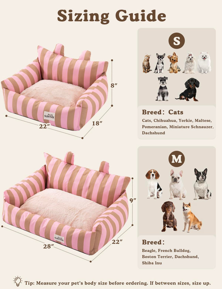 Cat Couch, Reversible Pet Bed for Indoor Cats – 2-Sided Cat Sofa with Oxford Fabric and Plush Fleece, Washable Small Dog Couch for Puppies and Senior Pets, Non-Slip Bottom, 28 inch, Pink Brown