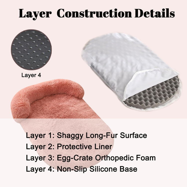 Orthopedic Dog Bed with Egg-Crate Base, Calming Dog & Cat Beds Long Plush with Raised Edges, Spine Friendly Pet Sleeping Mat for Small Medium Dogs, Machine Washable (Oval, Beige 26"x20")