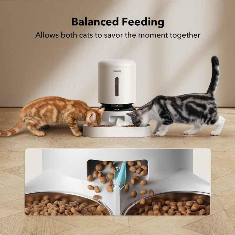 PETLIBRO Automatic Cat Feeder, Automatic Dog Food Dispenser with Freshness Preservation, 5L Timed Pet Feeders for Dry Food, Up to 6 Meals Per Day, Granary 5L Basic Button Type White