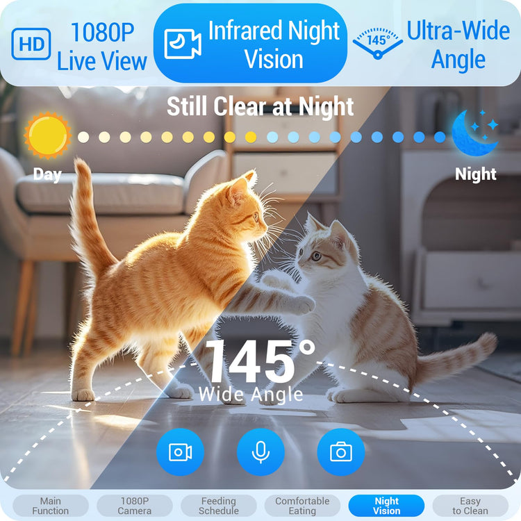 Frienhund Automatic Cat Feeder 2 Cats with Slow Feed: Dual Automatic Dog Feeder with 5G WiFi, Cat Food Dispenser with APP Control for Multiple Pets, Detachable for Easy Clean, Double Pet Bowl - 29 Cup