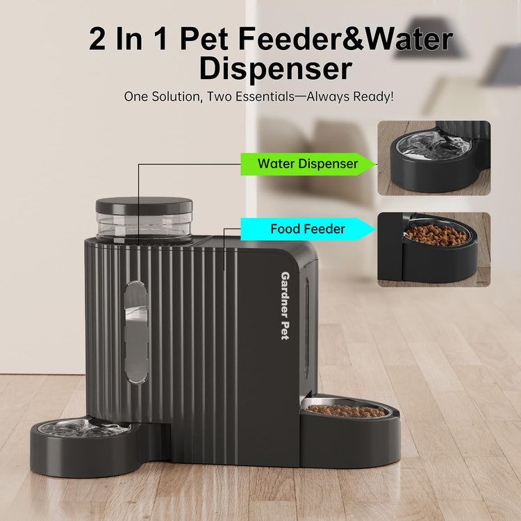 Gardner Pet Gravity Automatic 2-in-1 Pet Feeder, 0.8 Gallons*2 Cat Feeder and Water Dispenser Set, 100% BPA-Free and Stainless Steel Water Bowl for Dogs, Cats, Rabbits, Puppies (Light Woodgrain)