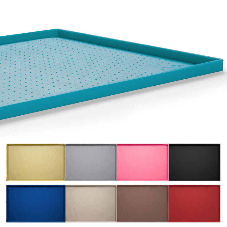Hubulk Dog Feeding Mat,100% Waterproof Food Grade Silicone Pet Food and Water Bowl Placemat,Dishwasher, High Raised Edge to Prevent Spills,Nonslip Tray to Stop Messes on Floor (19"x12"x0.5", Grey)