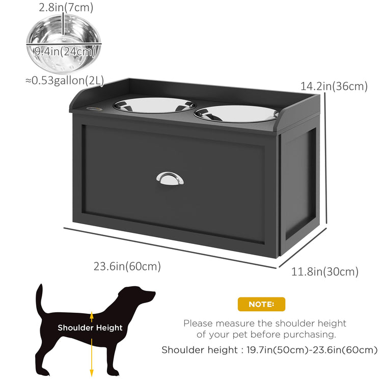 PawHut Dog Feeding Station with Storage Drawer, Dog Food Storage Cabinet with 2 Removable Elevated Pet Bowls for Large Sized Dogs, Coffee
