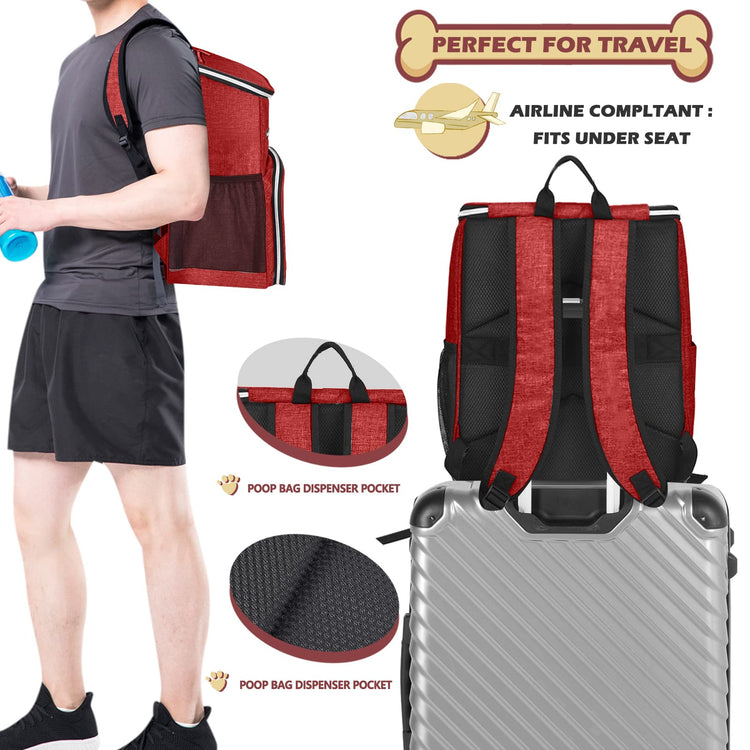 BAGLHER丨Dog Travel Bag Backpack, Airline Approved Pet Supplies Backpack, Dog Travel Bag with 2 Silicone Collapsible Bowls and 2 Food Baskets, Black