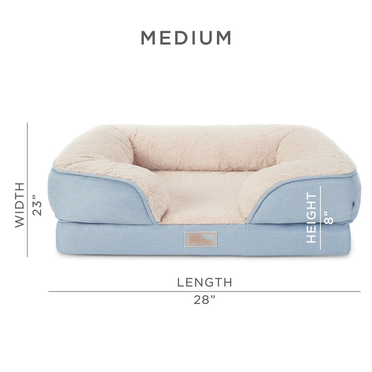 Town & Country Everyday CuddleTown Comfy Solid Bolster Sofa Pet Bed, Supportive & Calming Egg Crate Foam, Non-Slip Bottom, Machine Washable Cover, Grey, Medium 28"x23"x8"