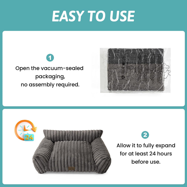 COZY KISS Cute Cat Couch, Fluffy Sofa Bed for Cats and Small Dogs, Premium Faux Rabbit Fur Cats beds for Indoor Cat, Ultra-Soft Supportive Pet Couch Furniture (Grey, S: 25.5''x17.5'')