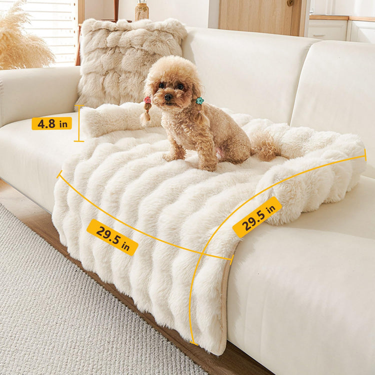 Calming Dog Bed for Couch, 29.5 x 29.5 inch, Non-Slip Luxurious Dog Sofa Mat for Furniture Protector, Perfect for Small, Medium Dogs and Cats (Khaki)