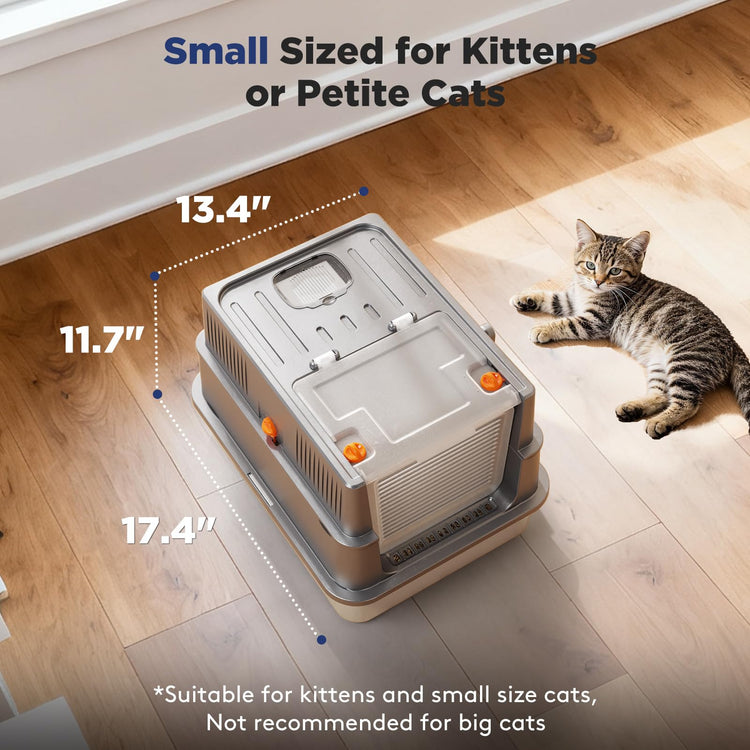 FURTIME Stainless Steel Litter Box with Lid, Large Enclosed Cat Litter Box for Big Cats, Metal Cat Box with High Sided Enclosure & Scoop, Front & Top Entry, Odor Free, Anti-Leakage, Grey
