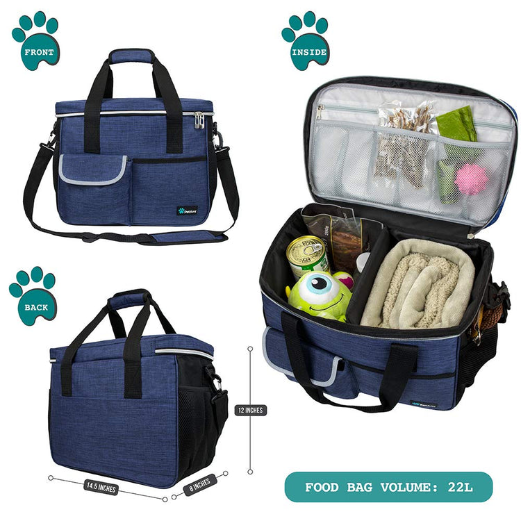 PetAmi Dog Travel Bag Organizer, Pet Travel Kit with 2 Food Containers & 2 Collapsible Dog Bowls, Pet Supplies Tote with Luggage Sleeve, Weekend Road Trip Camping Essentials, Dark Gray, Medium