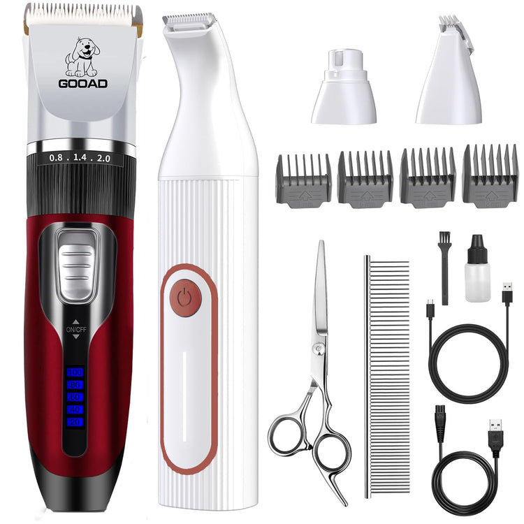Dog Clippers for Grooming for Heavy Thick Hair&Coats,Low Noise Hair Trimmer,Rechargeable Cordless Pet Shaver, Dog Grooming Kit with Paw Trimmer Nail Grinder for Small Large Dogs