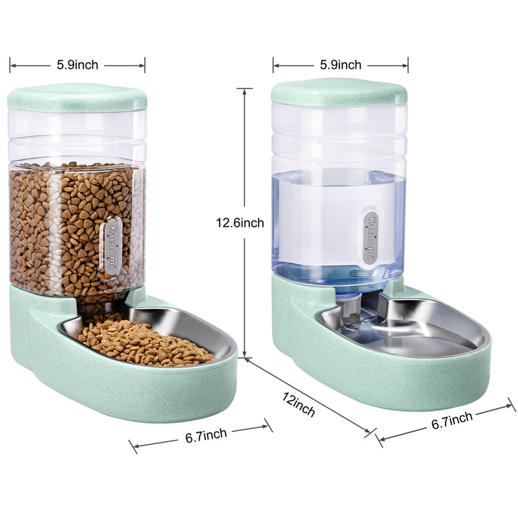 Kacoomi Automatic Dog Cat Feeder and Water Dispenser Gravity Food Feeder and Waterer Set with Pet Food Bowl for Small Medium Dog Puppy Kitten, Large Capacity 1 Gallon x 2