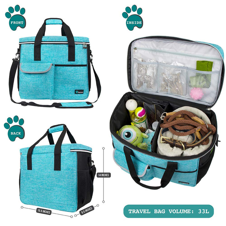 PetAmi Dog Travel Bag Organizer, Pet Travel Kit with 2 Food Containers & 2 Collapsible Dog Bowls, Pet Supplies Tote with Luggage Sleeve, Weekend Road Trip Camping Essentials, Dark Gray, Medium