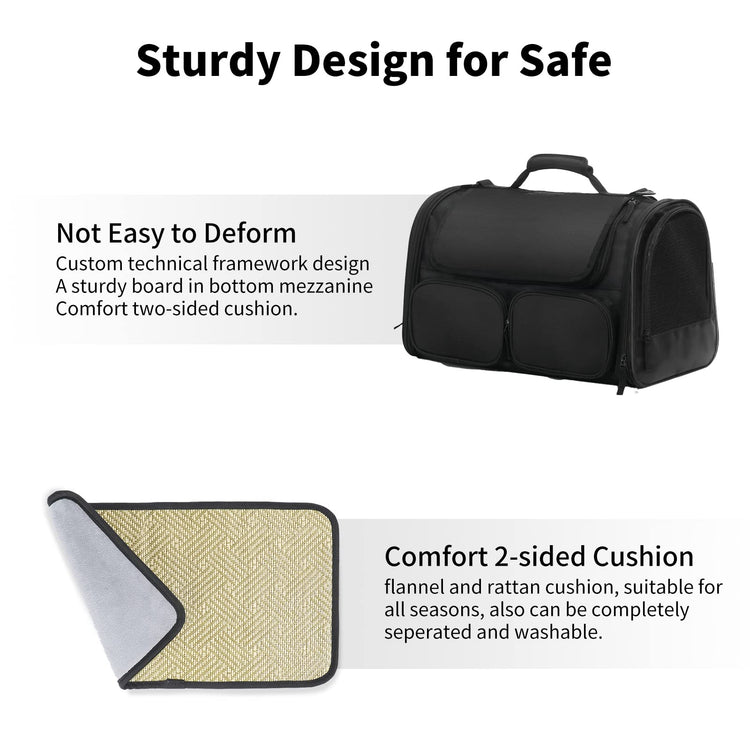 FUKUMARU Cat Carrier, Soft-Sided Small Dog Carrier, Large Cat Travel Bag with 4 Mesh Windows, Under 15 lb Airline Approved Pet Carrier with 4 Storage Pockets, Rollable Cover for Nervous Cats, Grey