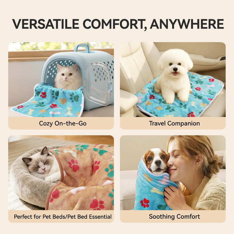 LINENLUX 1 Pack 3 Blankets Super Soft Fluffy Premium Fleece Dog Blankets for Puppy Cat Pet Blanket Flannel Throw Warm Sleep Dog Paw 23x16 inches