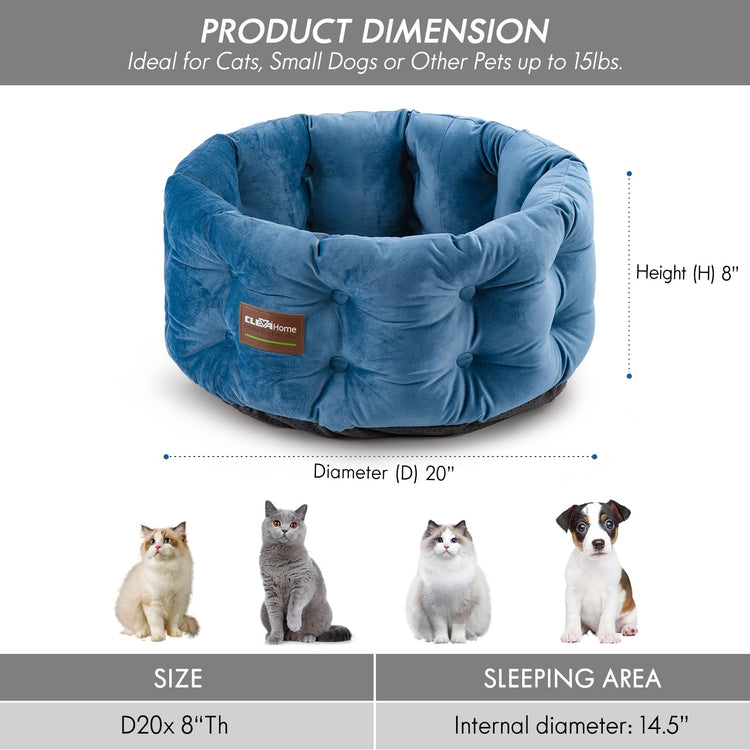 ClevaHome Cat Dog Bed for Small Pets up to 15lbs - Round Cat Beds for Indoor Cats, Machine Washable Comfortable Pet Bed for Puppy and Kitten with Non-Slip Bottom (Plum Pink)