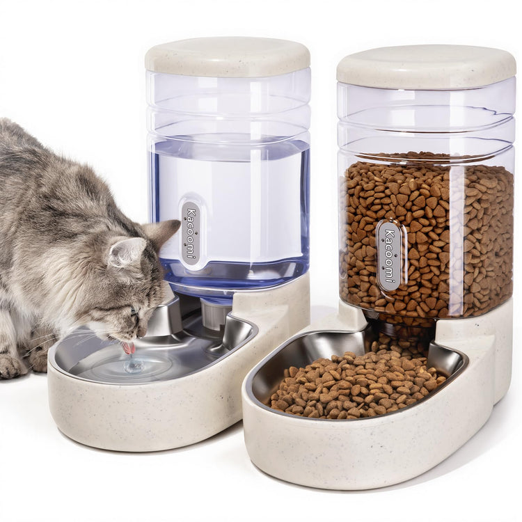 Kacoomi Automatic Dog Cat Feeder and Water Dispenser Gravity Food Feeder and Waterer Set with Pet Food Bowl for Small Medium Dog Puppy Kitten, Large Capacity 1 Gallon x 2