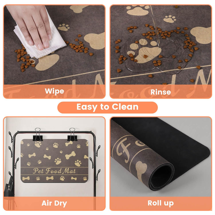 Pet Feeding Mat-Absorbent Pet Placemat for Food and Water Bowl, with Waterproof Rubber Backing, Quick Dry Water Dispenser Mat for Dog and Cat (20"x12", Striped Dark Gray)