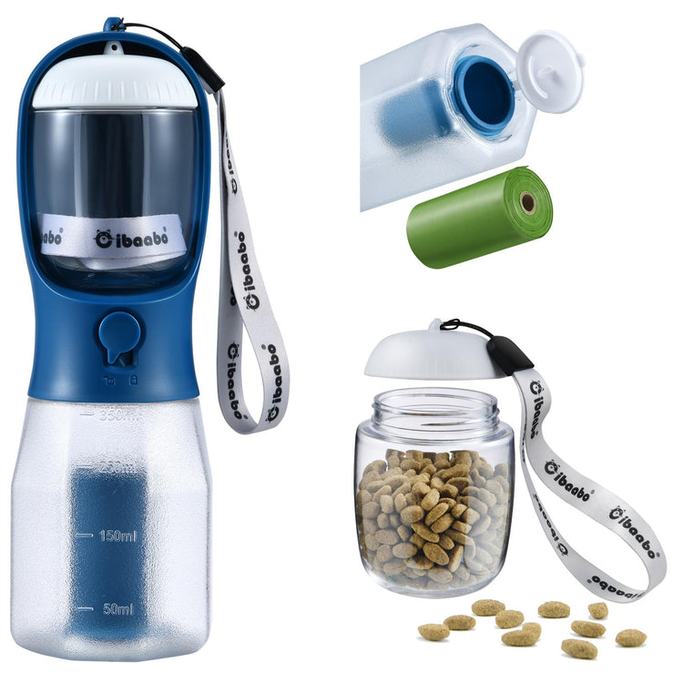 Cibaabo Dog Water Bottle with Food Container & Poop Bag Holder, Travel Water Bowl, Portable Pet Dispenser, Dog Gifts Stuff Accessories Items, Puppy Essentials for Yorkie Chihuahua Walking Hiking