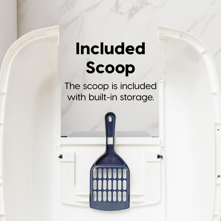 IRIS USA Cat Litter Box Large with Front Door Flap, Covered Enclosed Litter Box Enclosure with Scoop, Handle & Buckles for Portability & Privacy, Hidden Litter Pan, Navy