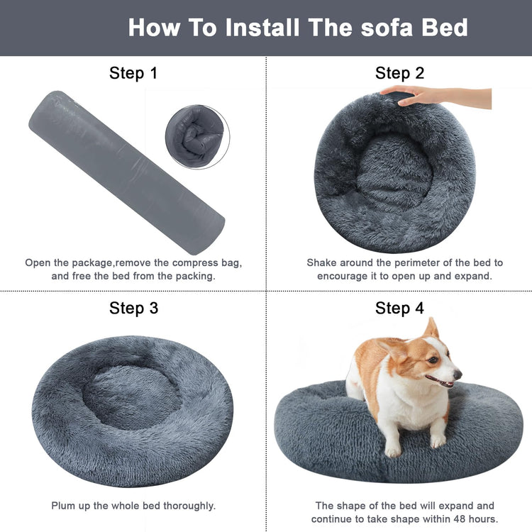 Dog Bed for Small Medium Large Dogs Cats, 20 inch Calming Washable-Round Cozy Soft Pet Bed for Puppy and Kitten with Slip-Resistant Bottom