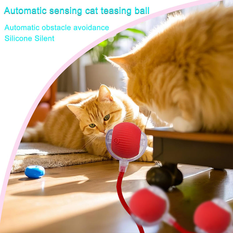 Interactive Cat Dog Toy Ball: Indoor Small Automatic Moving Smart Rolling Fun Pet Game with Led Light and String Tail for Motion Activated, Cute Kitten Puppy Present, Exercise Wheel Supplies (Yellow)