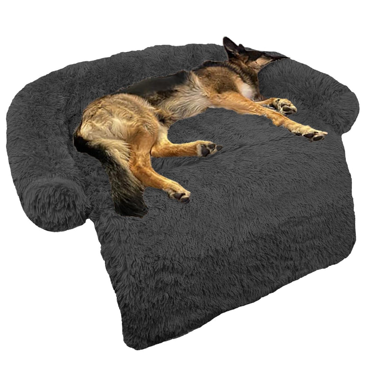 Calming Dog Bed Fluffy Plush Dog Mat for Furniture Protector with Removable Washable Cover for Large Medium Small Dogs and Cats (Small(35x31x5), Light Grey)