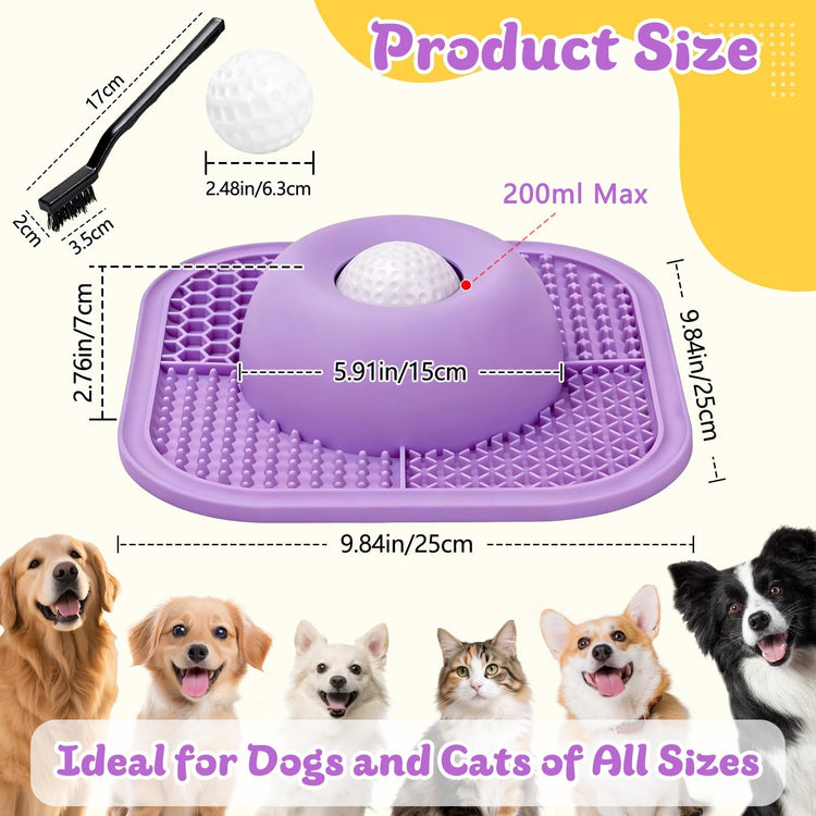 Slow Feeder Dog Bowls & Lick Mat for Liquid and Thick Treat, Anti-Slip Dog Lick Bowl with Interactive Rolling Ball, 5/6 Cup Pup Licking Toy for Large Medium Small Dogs and Cats Blue
