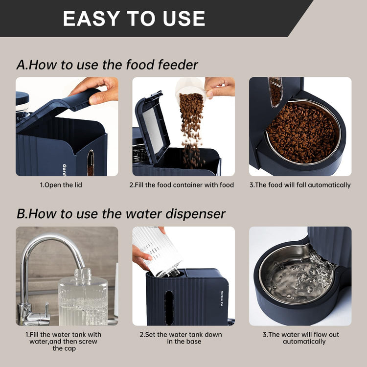 Gardner Pet Automatic Gravity Cat Food Feeder and Water Dispenser Stainless Steel Two-in-One Set Large Capacity Dispenser for Pets Dogs, Puppies, Kittens-(0.8 Gallons x 2)