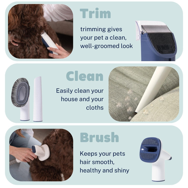 4-in-1 Pet Grooming Kit with Vacuum for Dog Shedding, 11000Pa Suction Power, Whisper Quiet, USA Design, Multi-Filtration System, 2.5L Trash Can, Auto-Protection, Low Noise, Home Grooming