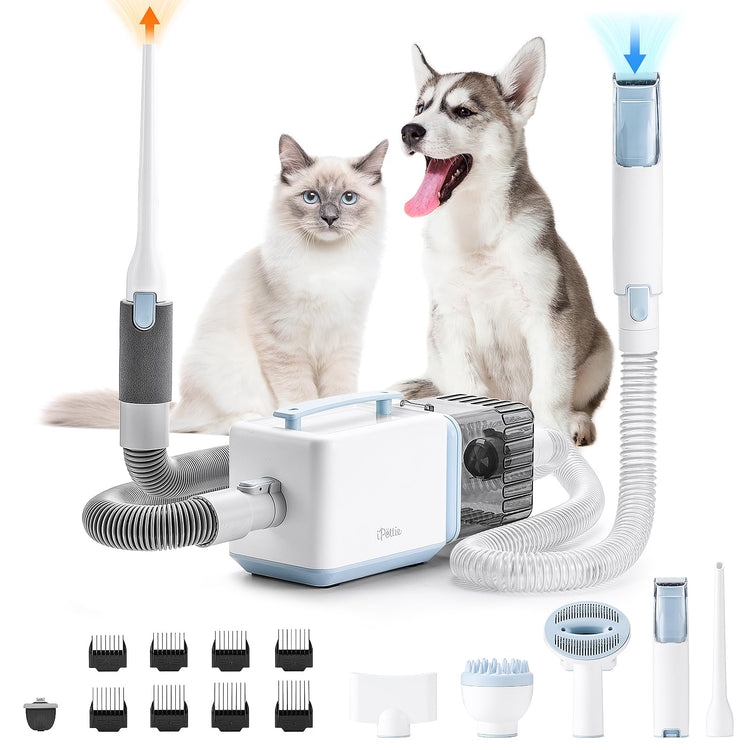 iPettie D23 Pro Pet Grooming Kit for Dogs: Vacuum Dog Brush and Dog Trimmer Vacuum — 95°F-140°F Adjustable Temperature, Adjustable Wind Speed, 23000 PA Suction for All Pet Grooming Needs