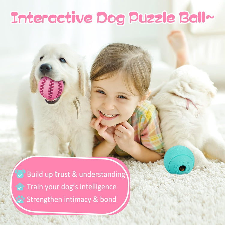 HIPPIH Dog Puzzle Toy 2 Pack, Interactive Dog Toys for Treat Dispensing, Durable Puppy Toys for Teething, Dog Treat Ball for Teeth/Slow Feeder/IQ Training/Playing, Blue-2.75‘’, Green-3.14‘’