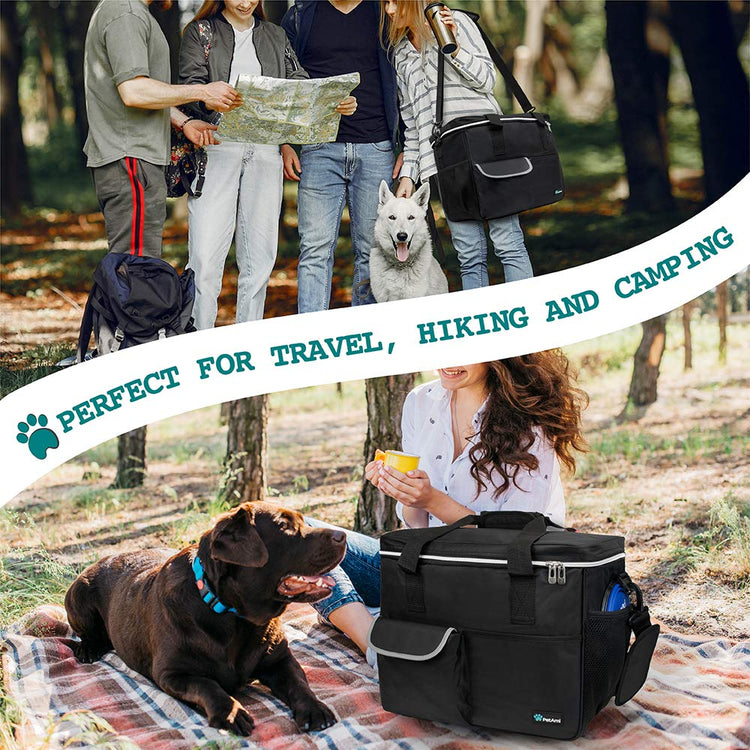 PetAmi Dog Travel Bag Organizer, Pet Travel Kit with 2 Food Containers & 2 Collapsible Dog Bowls, Pet Supplies Tote with Luggage Sleeve, Weekend Road Trip Camping Essentials, Dark Gray, Medium