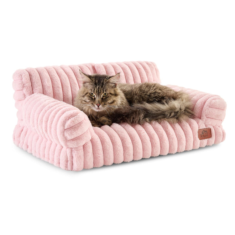 Hollypet Fluffy Dog Cat Bed Pet Couch Beds Plush Soft Warming Machine Washable Puppy Bed with Non-Slip Bottom for Cats and Small Medium Dogs up to 25 lbs, Gray, 24" L x 18" W x 10" Th