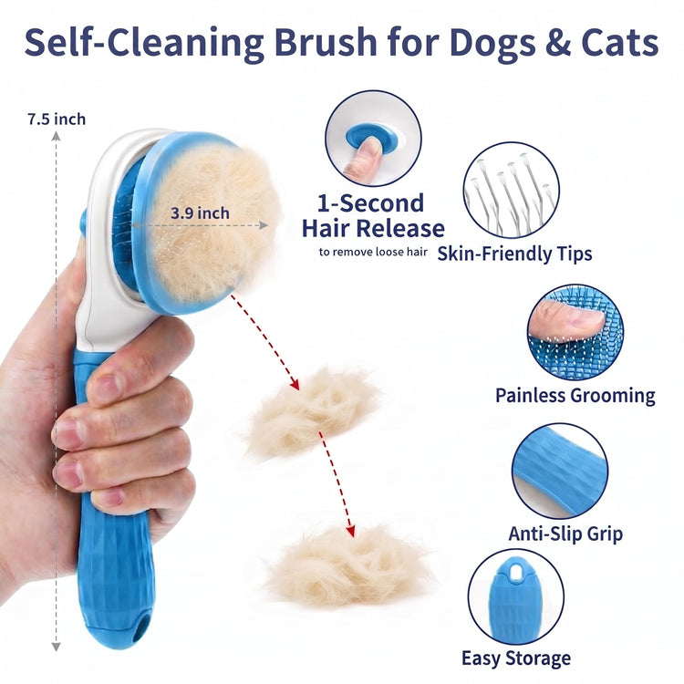 5-Piece Pet Grooming Kit for Dogs & Cats - Professional Deshedding, Detangling & Bathing Set for Long, Curly & Thick Coats - Blue