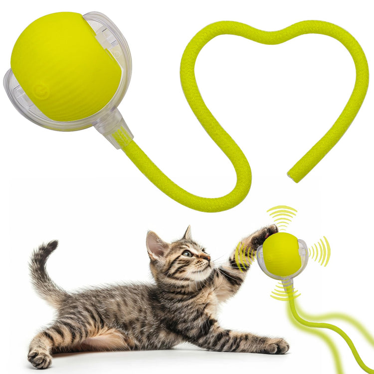 Interactive Cat Dog Toy Ball: Indoor Small Automatic Moving Smart Rolling Fun Pet Game with Led Light and String Tail for Motion Activated, Cute Kitten Puppy Present, Exercise Wheel Supplies (Yellow)