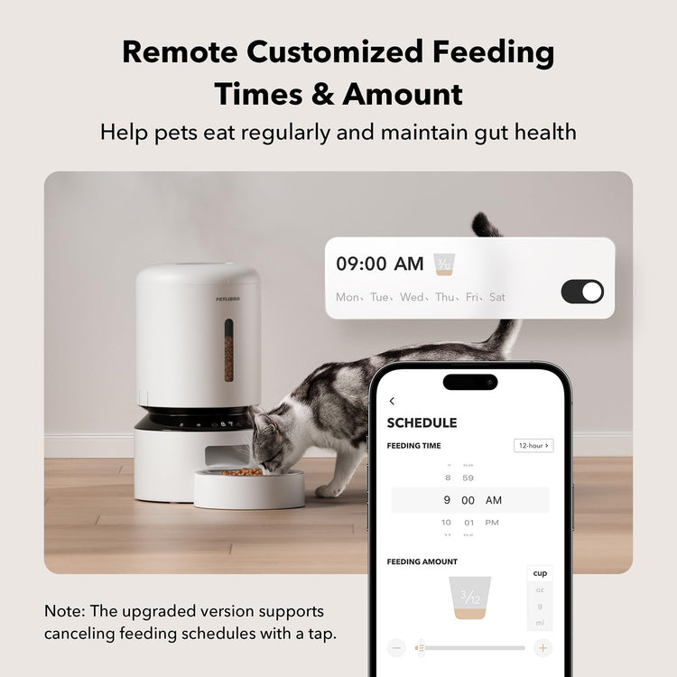 PETLIBRO Automatic Cat Feeder, 5G WiFi Automatic Pet Feeder with Freshness Preservation, 3L Timed Cat Feeders for Dry Food, Up to 48 Portions 10 Meals Per Day, Granary Pet Feeder for Cat/Dog, White