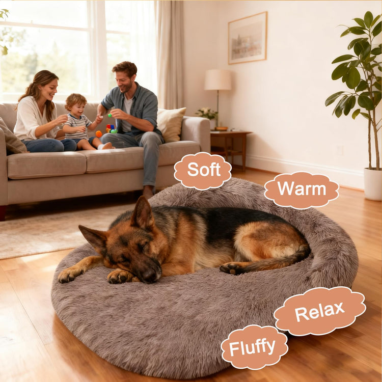 Orthopedic Dog Bed with Egg-Crate Base, Calming Dog & Cat Beds Long Plush with Raised Edges, Spine Friendly Pet Sleeping Mat for Small Medium Dogs, Machine Washable (Oval, Beige 26"x20")