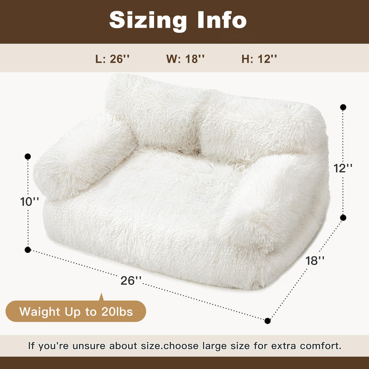 Large Cat Beds for Indoor Cats, Dog Couch Bed, Cute Cat Couch Sofas for Less 20lbs Kitten Puppy, Small Dog Sofas & Chairs with Removable Washable Cover, Soft Warm Pet Furniture, Cream
