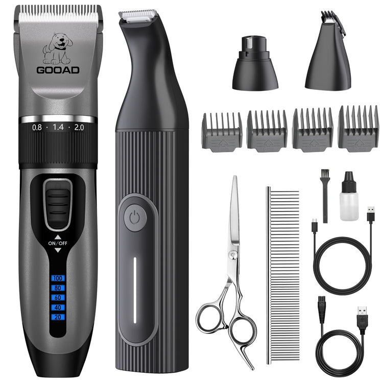 Dog Clippers for Grooming for Heavy Thick Hair&Coats,Low Noise Hair Trimmer,Rechargeable Cordless Pet Shaver, Dog Grooming Kit with Paw Trimmer Nail Grinder for Small Large Dogs