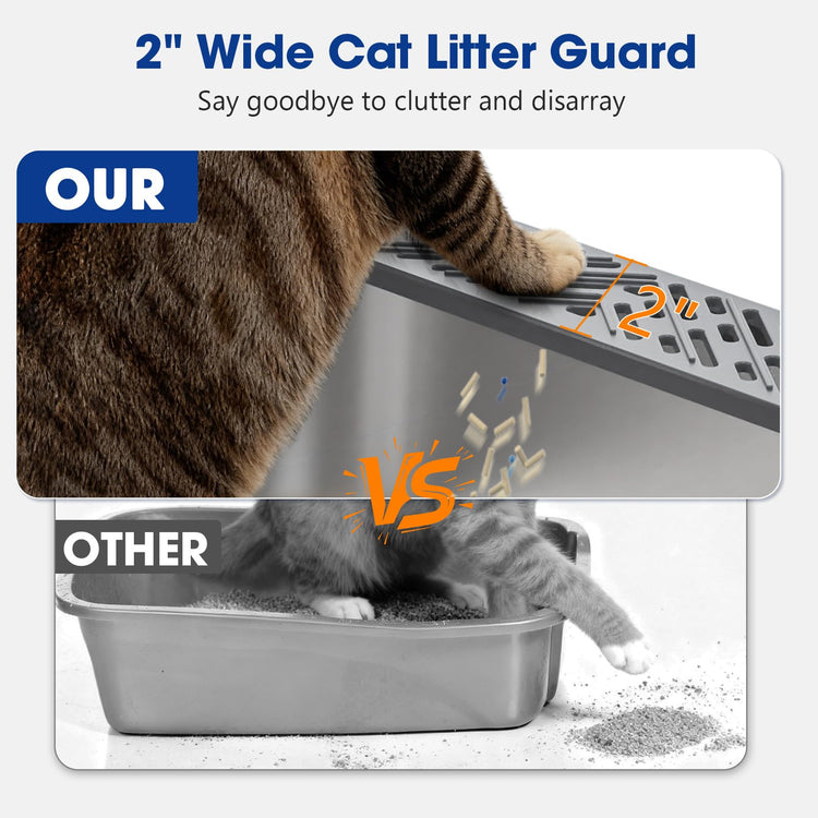 2 Pack XL Stainless Steel Litter Box, Metal Cat Litter Boxes with Lid, High Sided Enclosed Litter Boxes for Big Cat and Multiple Cats, Anti-Urine Leakage | Non-Stick Bottom & Includes Scoop