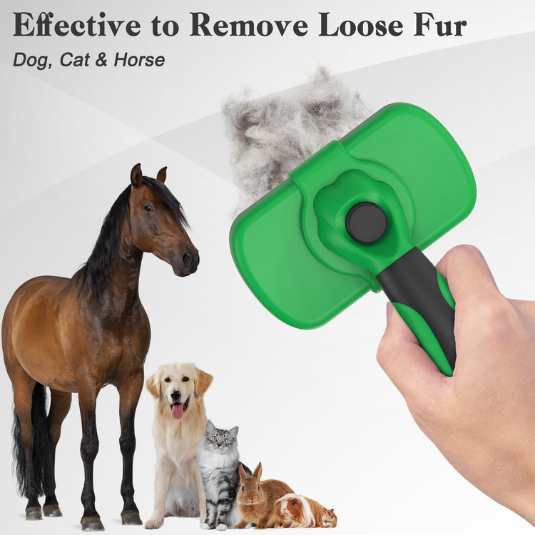 Dipoo Self-Cleaning Pet Grooming Brush - Skin-Friendly Deshedding Tool for Dogs & Cats in Pink, Removes Loose Hair and Tangles