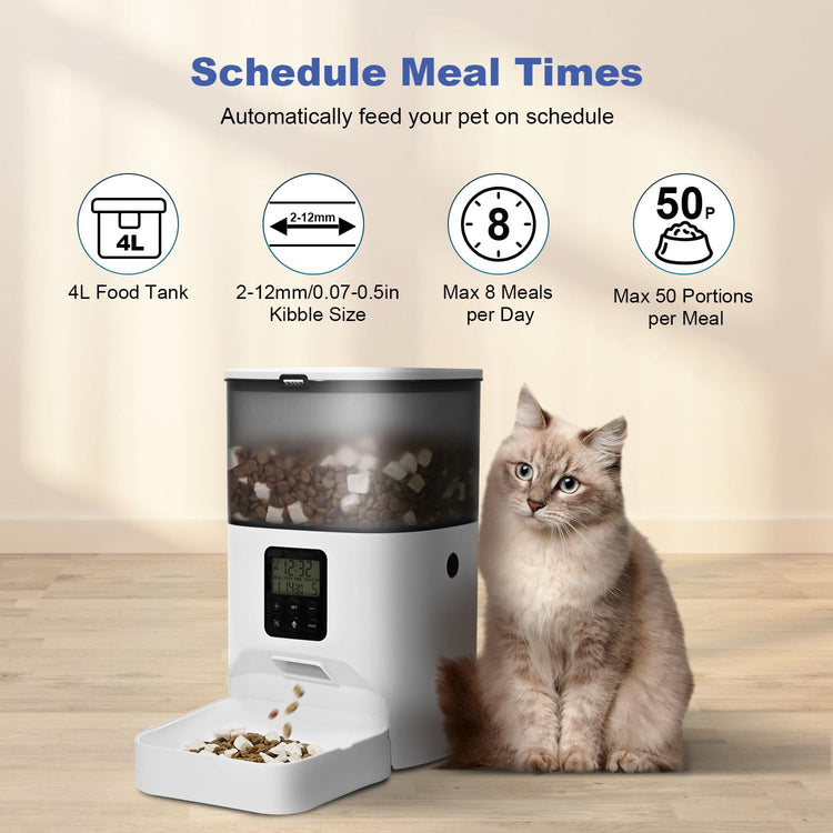 ANDOLL HOME Automatic Cat Feeder, 4L Cat Food Dispenser with 10s Voice Recorder, Pet Feeder up to 8 Meals per Day, Timed Dog Feeder with Dry Food Sealed Ring