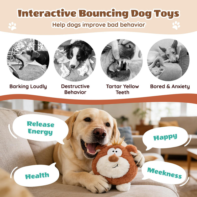 Moving Dog Toys, Interactive Dog Toys to Keep Them Busy, Jumping Squeaky Plush Chew Toys for Small/Medium/Large Dogs, USB Rechargeable